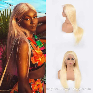 MegaLook Wholesale Real Virgin Human Hair Silk Straight 13X4  613 Blonde Lace Front Wigs